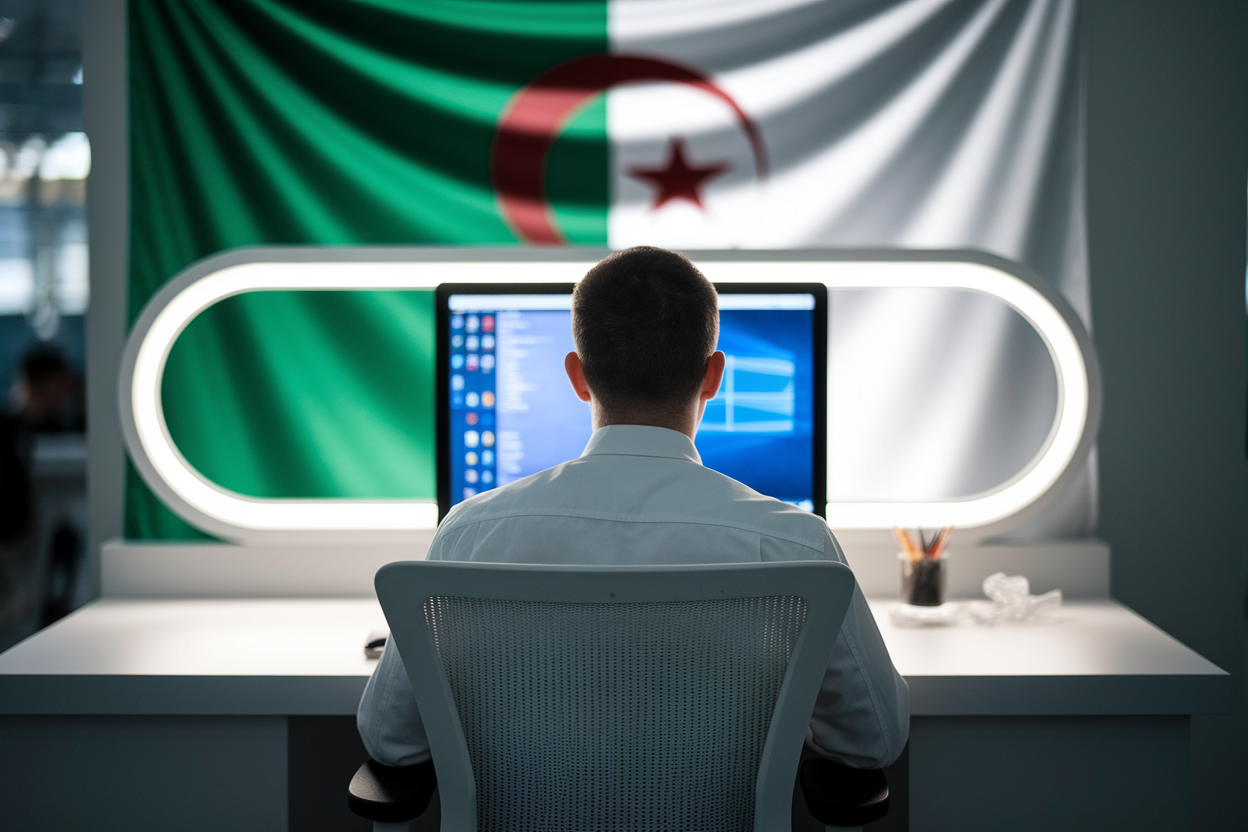 personne-bureau-ordinateur-drapeau-algerien