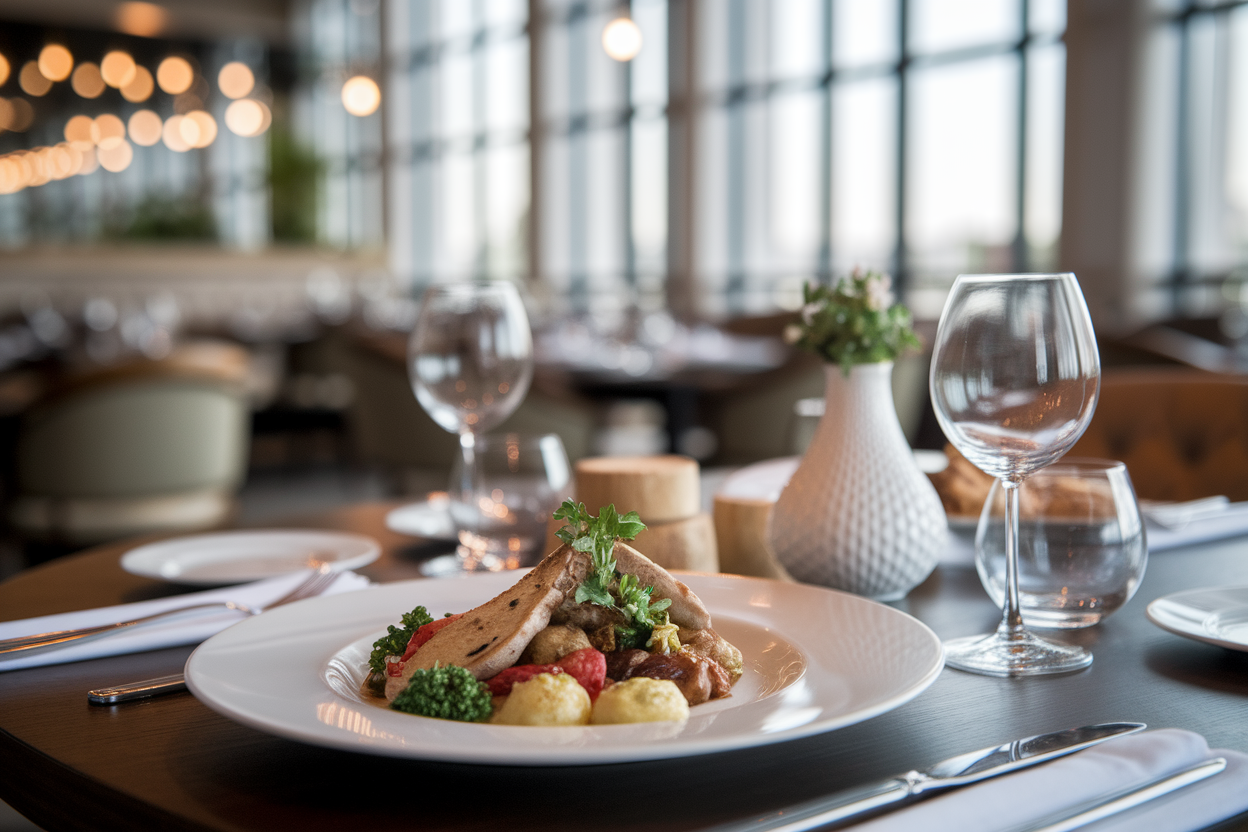 table-dressee-plat-restaurant-flou