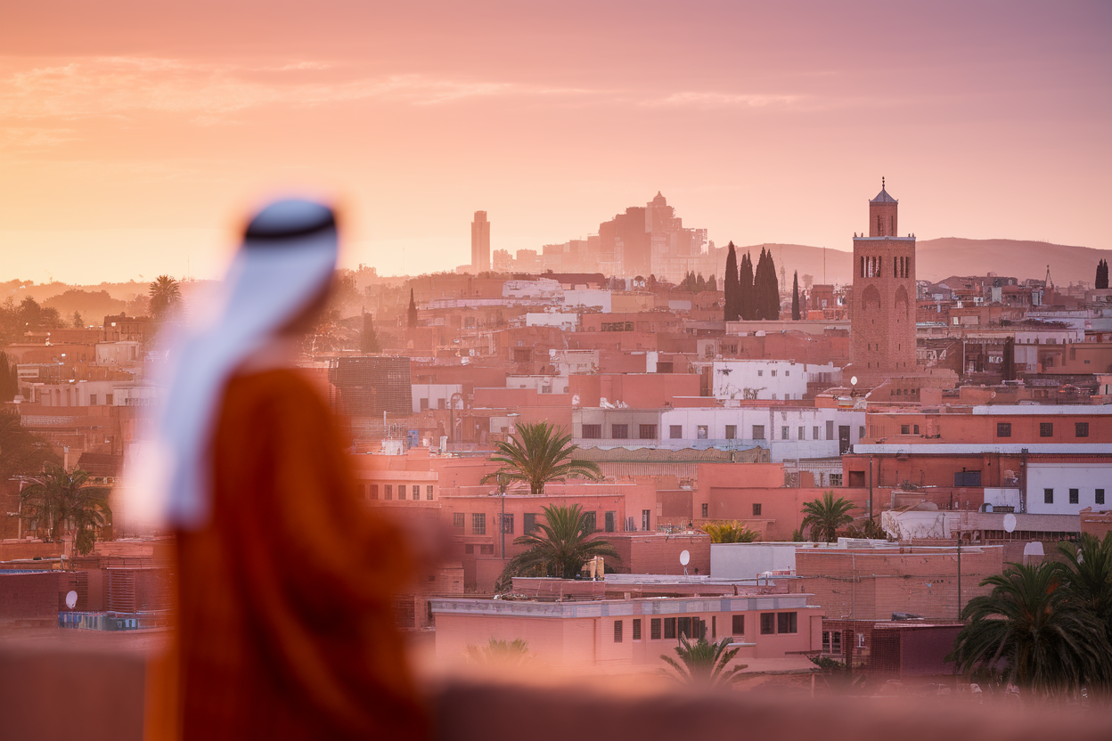 ville-marocaine-personne-traditionnelle-coucher-soleil