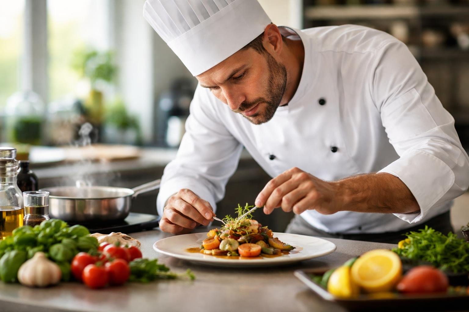chef-cuisinier-plat-cuisine-moderne