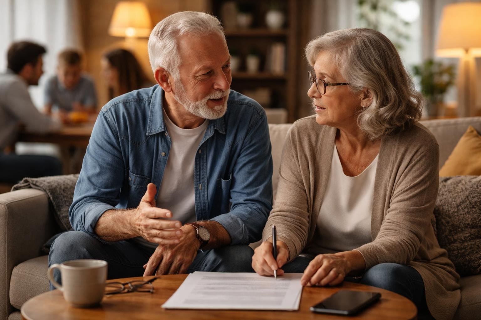couple-age-salon-document-discussion