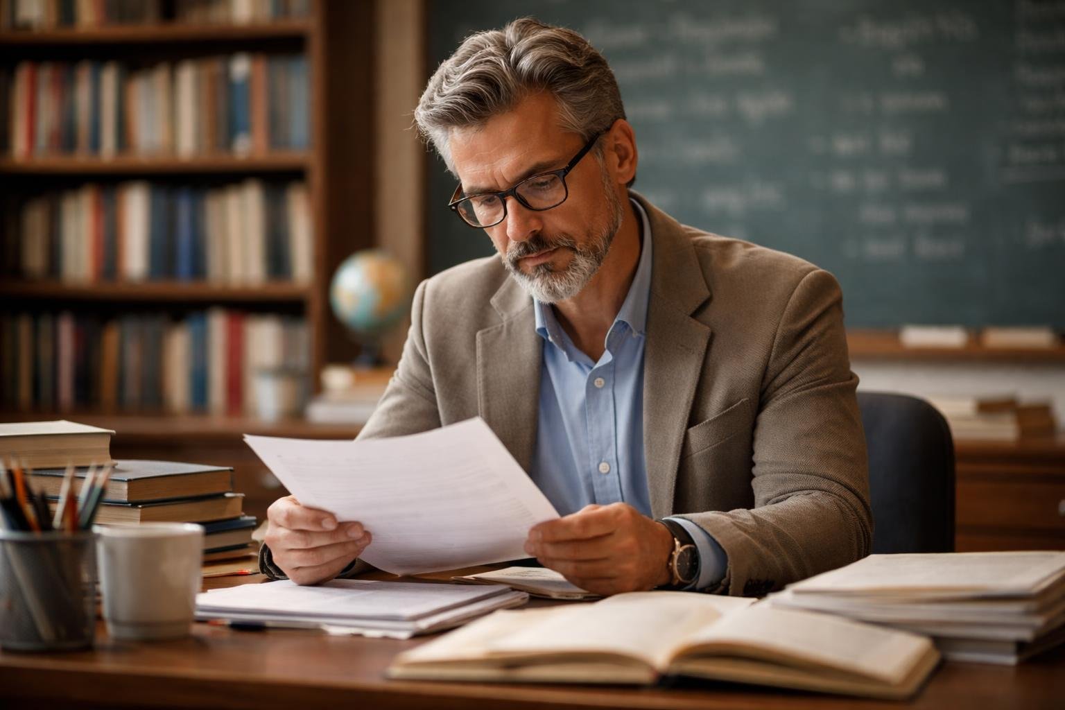 professeur-bureau-documents-livres-tableau