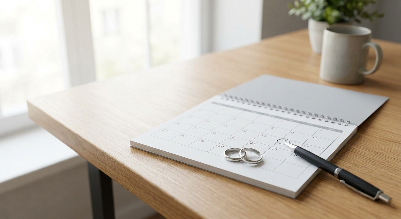 calendrier avec délai de procédure de divorce à l'amiable annoté en 3 mois