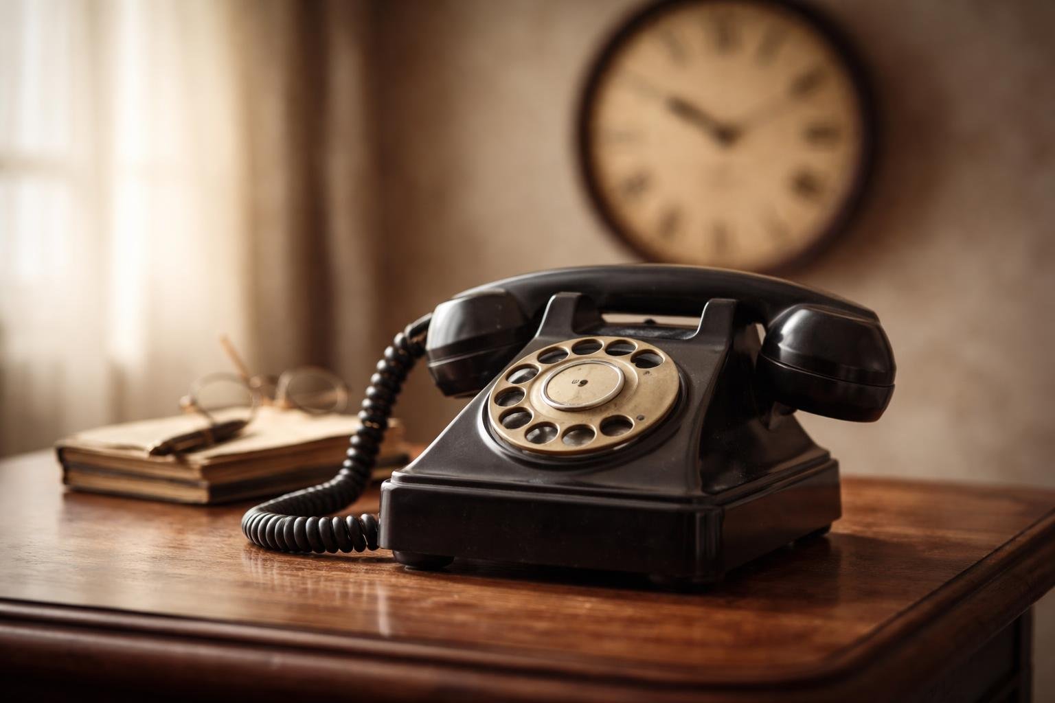telephone-vintage-table-bois-horloge