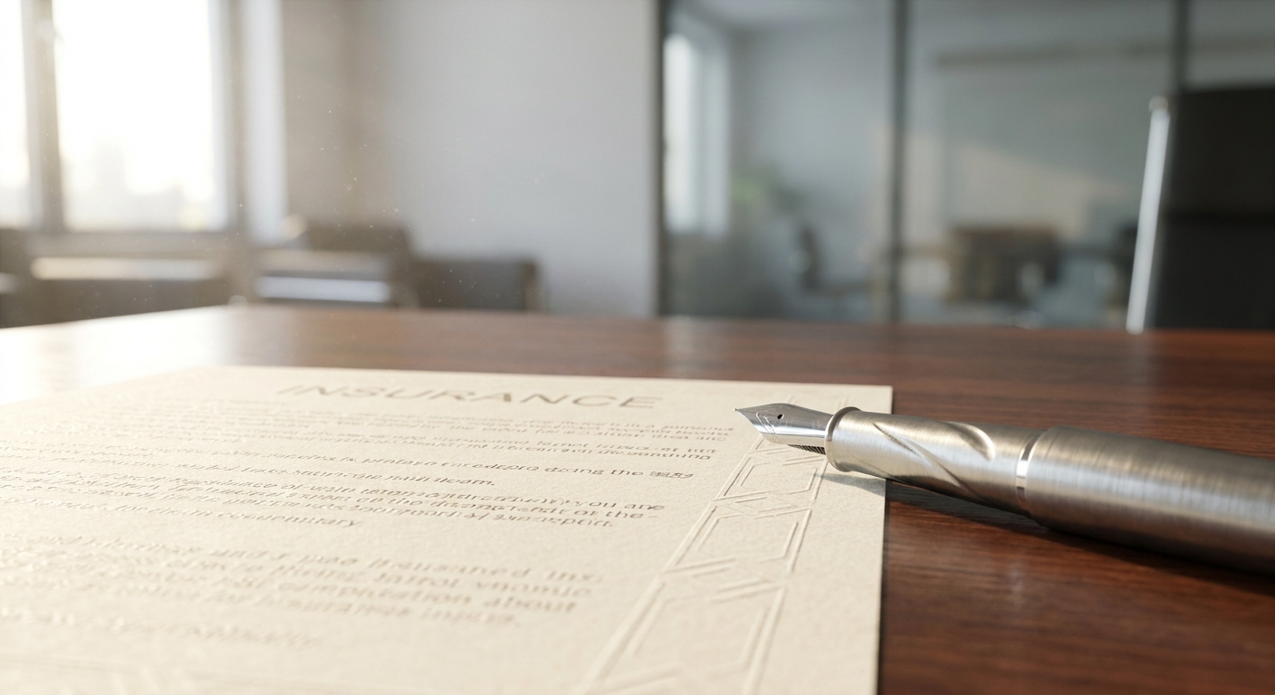 gros plan sur une fiche standardisée d'information assurance emprunteur sur un bureau avec un stylo